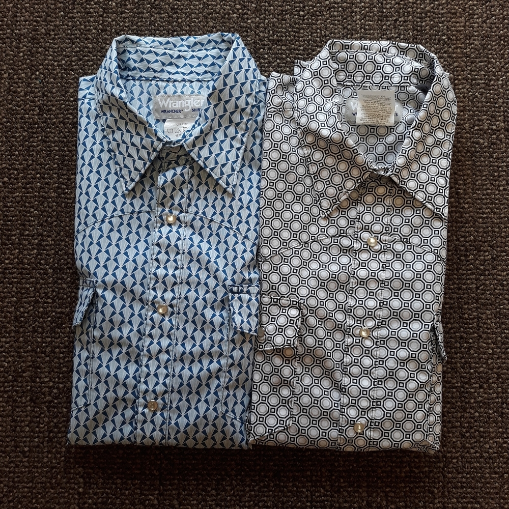 (PAIR)Wrangler Wrancher Western Style Pearl Snap S/S Button Down Shirts Large